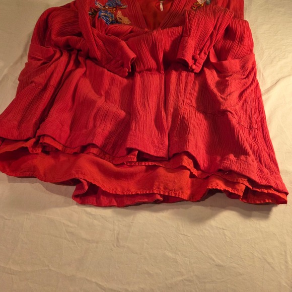 Free People Mia Embroidered Gauze Mini Dress Long Sleeve Boho, Size S, Red - Picture 5 of 10